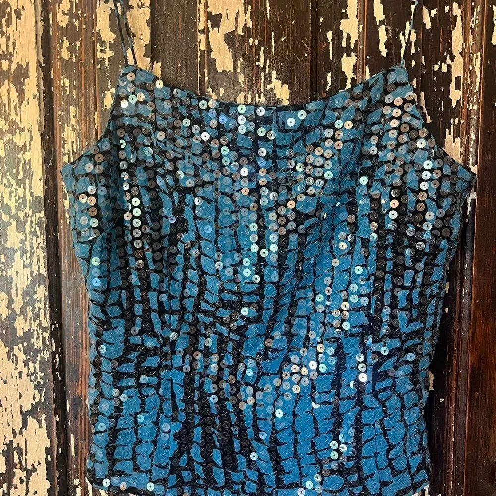 Neiman Marcus Vintage Sequin Blue and Black Women's tank Top. Size 10.